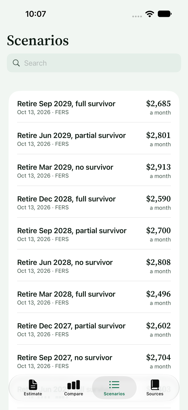 Saved scenarios list